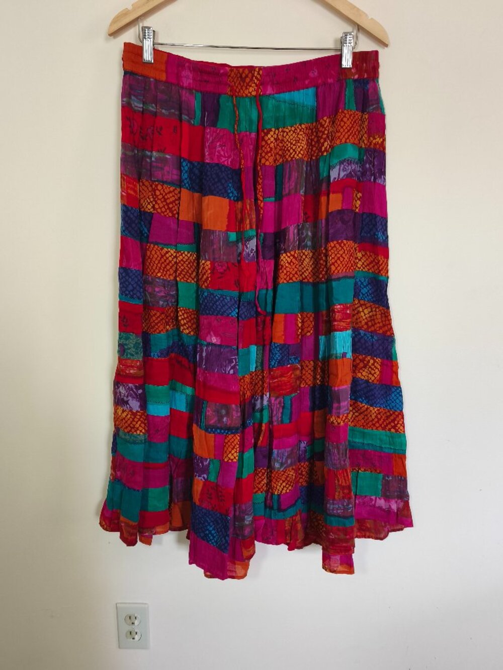 90s Phool Pull On 100% Cotton Patchwork Flowy Maxi Skirt sz XL Pink Red Multi